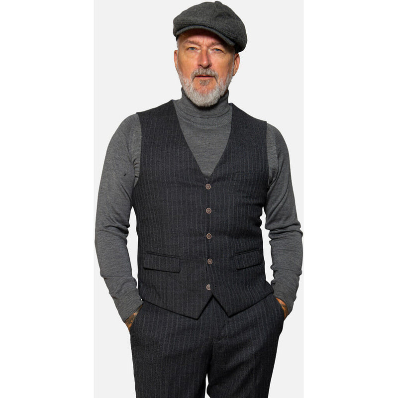 2Blind2C Wesley Chalk Stripe Wool Vest Suit Vest DGR Dark Grey